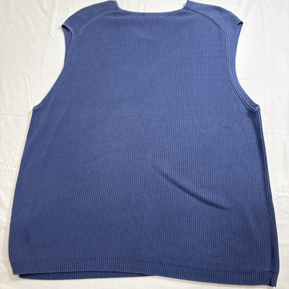 VEST SWEATER Eddie Bauer  MEN XL TALL Cotton V-Neck Navy Blue Cable Knit Ribbed - Picture 5 of 6